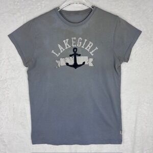 Lake Girl Anchor Graphic T-Shirt Small Gray Short Sleeve Tee Top‎